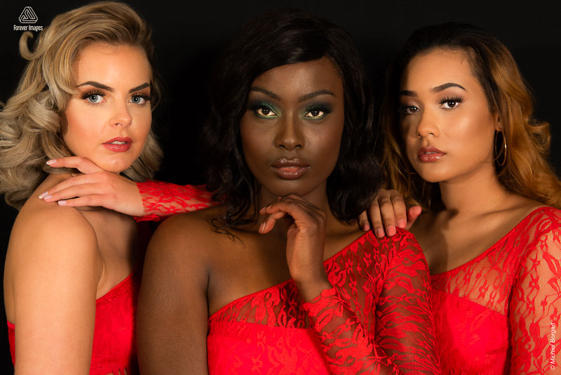 Romy Spaltman - Stephanie Omogun - Jaimerlee de Meza - Ga naar de studiofoto's door Michiel Borgart - Forever Images, Den Haag.